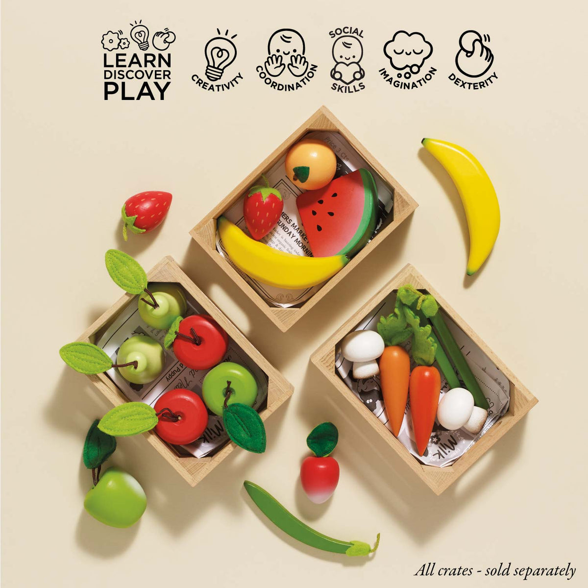 Creative Playthings 木製ミニチュア・トイ　VITARI Le Toy Van Smoothie Fruit Wooden Market Crate – Kleine Muis