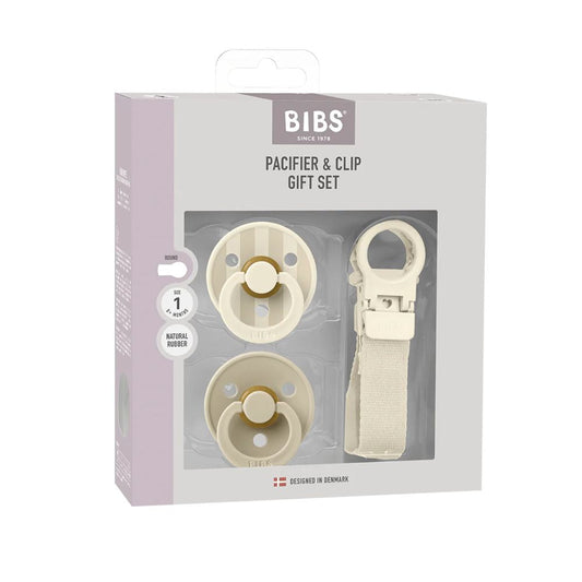 BIBS Colour Pacifier & Loop Clip Gift Set - Ivory Size 1