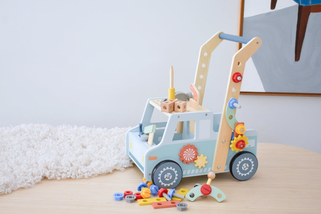 TookyToy – 2-in-1 Wooden Tool Bench & Baby Walker – 46 Pieces