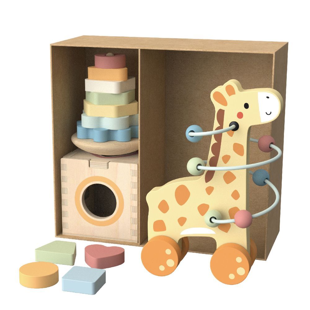 Tooky Toy 3-in-1 Giraffe Gift Box – Wooden Play & Learn Set