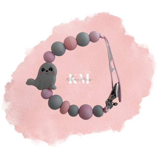 Silicone Dummy Clip: Grey & Pink Seal