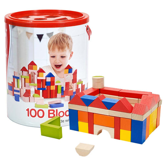 Classic World – Wooden Building Blocks with Sorting Lid – 100pcs